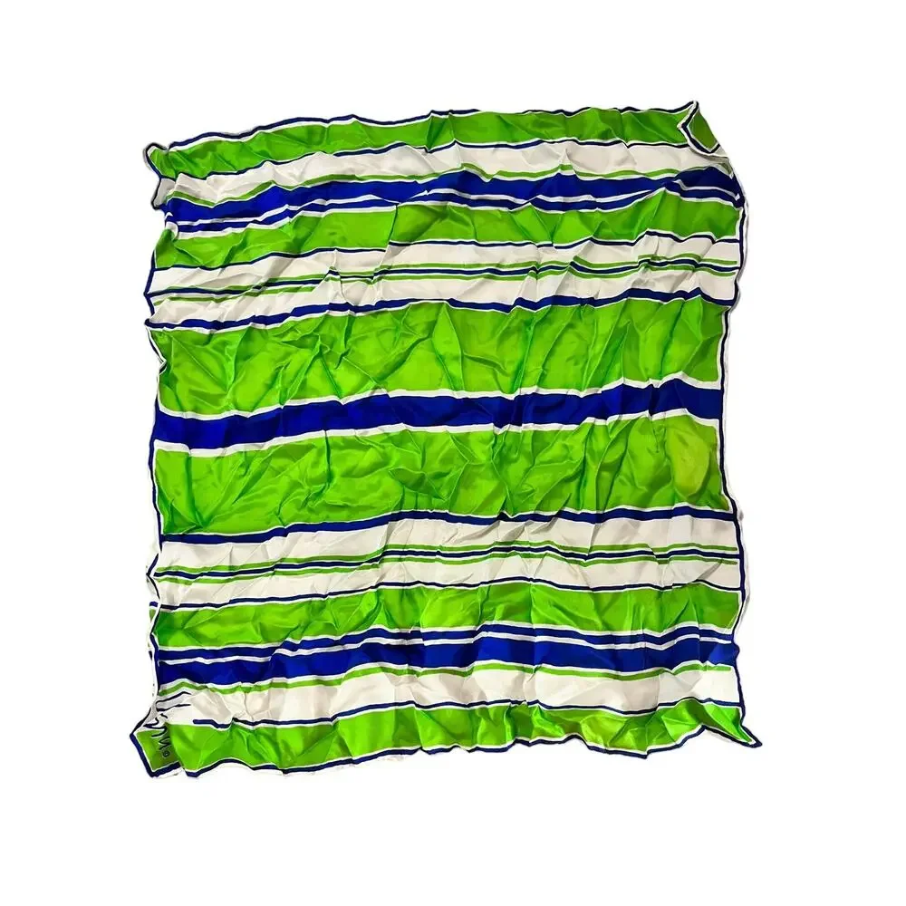 Vintage Vera Neumann Scarf - Signed - Hand Rolled Made in Japan - Green & Blue